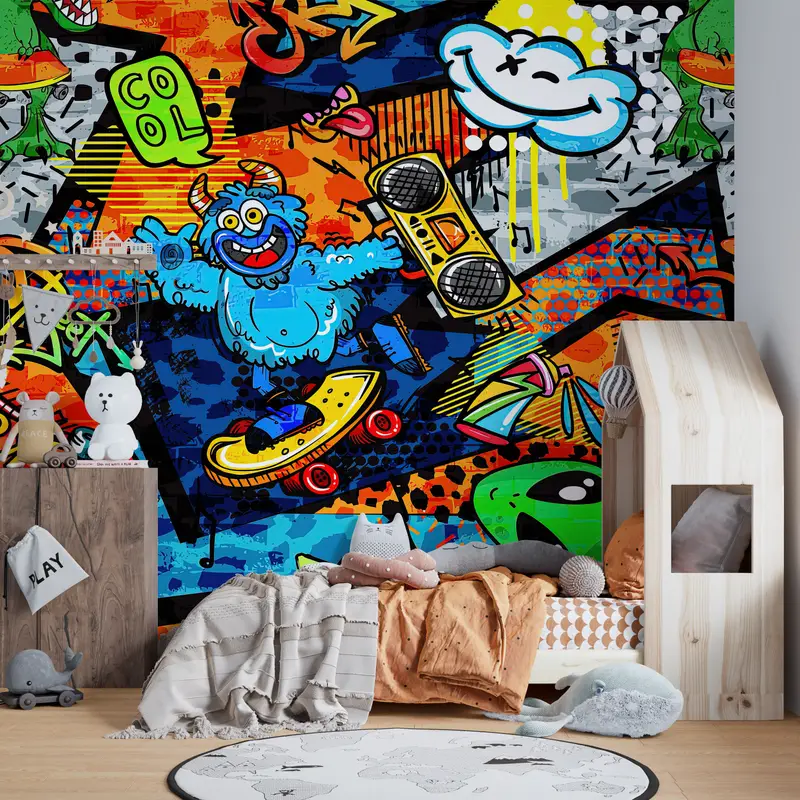 Custom Wall Paper,Street Graffiti Wall Painting,Cartoon Wall Decor,Modern Wall Paper,Paper Wall Art ,Colorful Graffiti Wall Mural, - 5