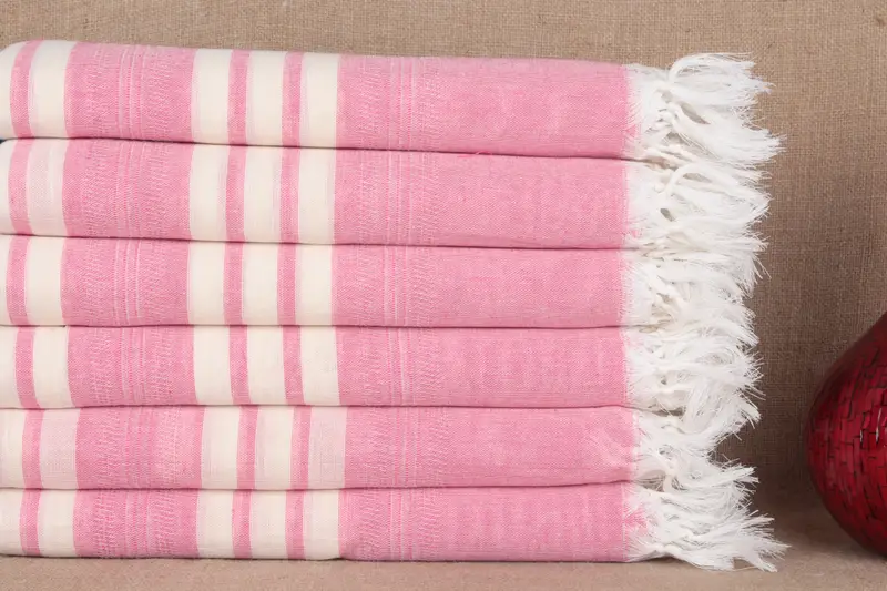 Organic Cotton Towels Pink Striped Peshtemal Bath Towel, 40x67 Inches