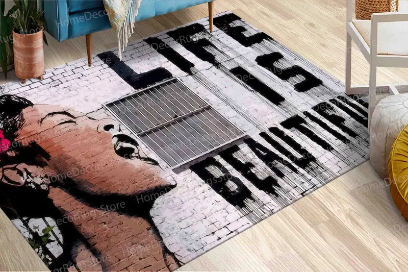 Abstract Woman Graffiti Print Rug - Modern Art Decor