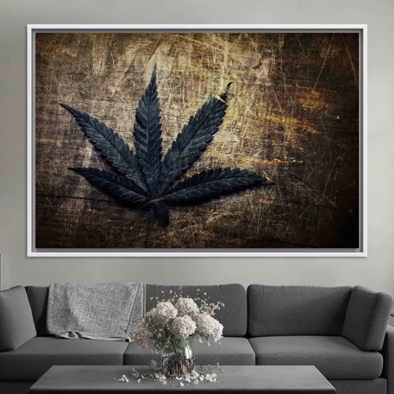 Vintage Marihuana-Blatt-Leinwand: Künstlerisches, elegantes, bedrucktes Dekor