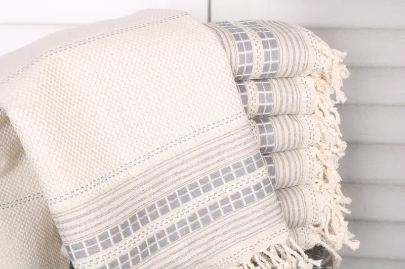 Dark Gray Linen Towel Personalized Beach Towel Striped 40x67 Inches