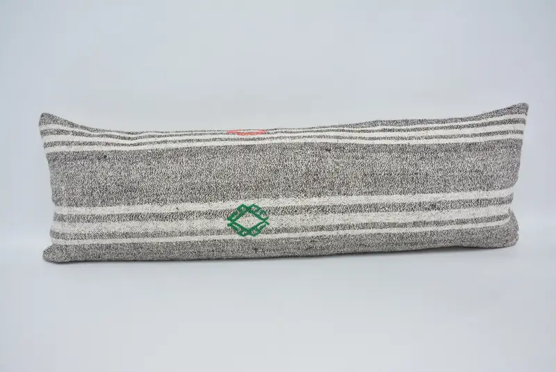 Besticktes Paisley-Wurfkissen, 16x48 braunes Hanf- und Wollkissen