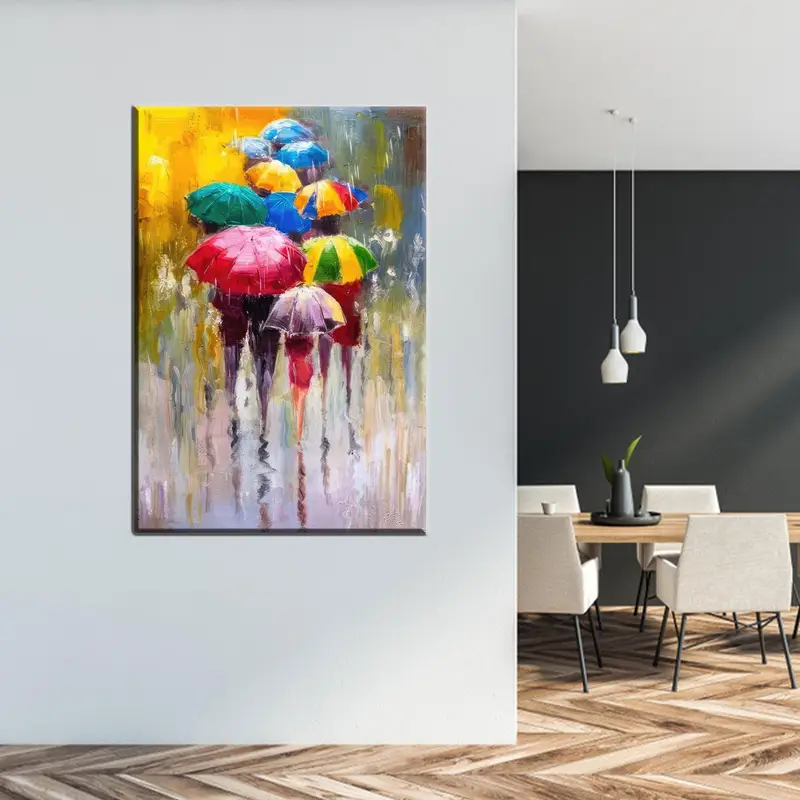 Trendy Renkli Şemsiye Kanvası: Canlı Yağmurlu Gün Sanatı