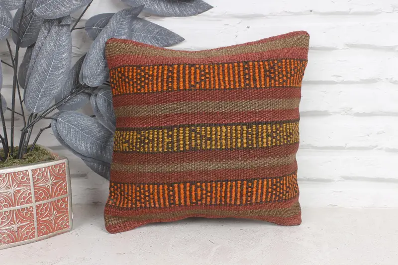 12x12 Red Pillow Cover, Floor Cushion, Pillow for Couch, Kilim Pillow Cover, Muted Cushion Cover, Cushion Cover, Vintage Kilim Pillow - 1