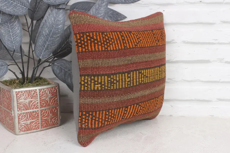 12x12 Red Pillow Cover, Floor Cushion, Pillow for Couch, Kilim Pillow Cover, Muted Cushion Cover, Cushion Cover, Vintage Kilim Pillow - 4