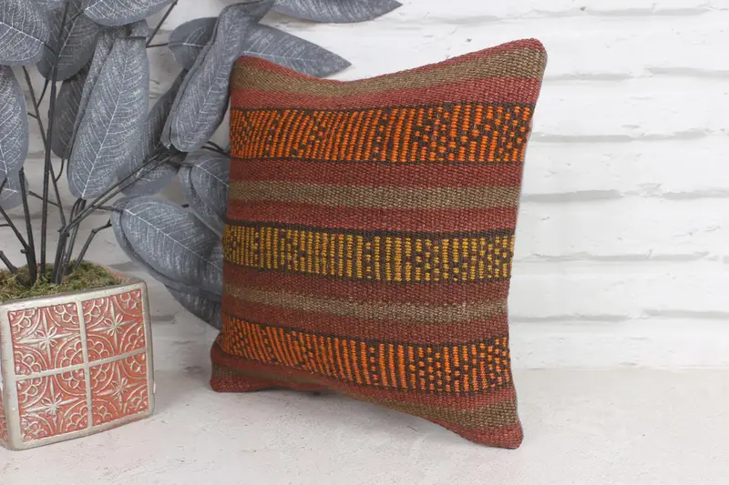 12x12 Red Pillow Cover, Floor Cushion, Pillow for Couch, Kilim Pillow Cover, Muted Cushion Cover, Cushion Cover, Vintage Kilim Pillow - 3