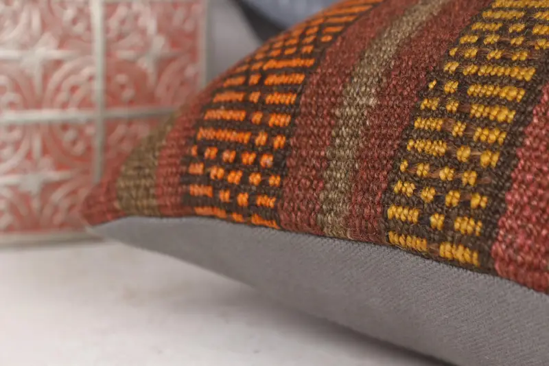 12x12 Red Pillow Cover, Floor Cushion, Pillow for Couch, Kilim Pillow Cover, Muted Cushion Cover, Cushion Cover, Vintage Kilim Pillow - 7