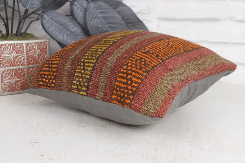 12x12 Red Pillow Cover, Floor Cushion, Pillow for Couch, Kilim Pillow Cover, Muted Cushion Cover, Cushion Cover, Vintage Kilim Pillow - 6
