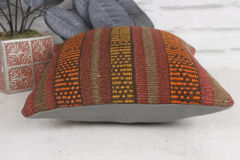12x12 Red Pillow Cover, Floor Cushion, Pillow for Couch, Kilim Pillow Cover, Muted Cushion Cover, Cushion Cover, Vintage Kilim Pillow - 5