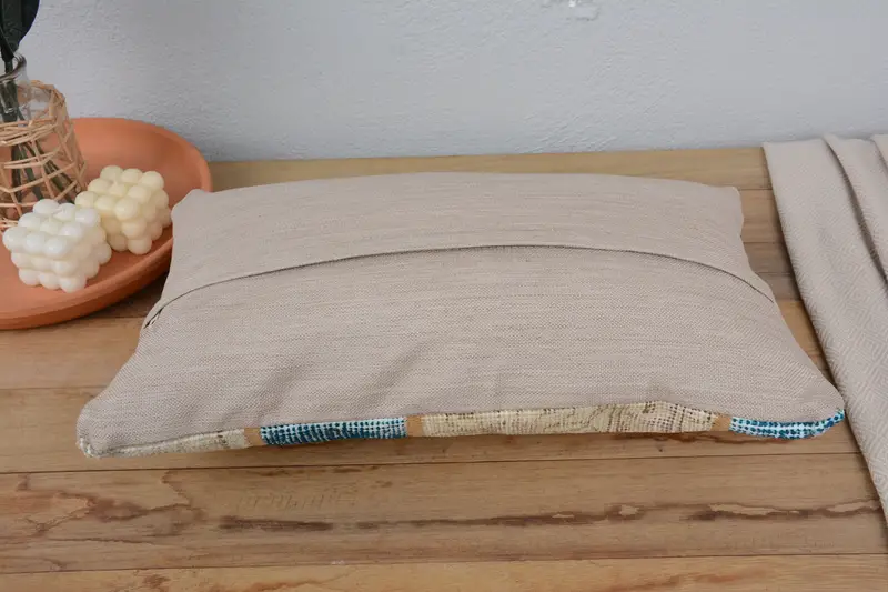 Vintage Kilim Pillow, Ikat Cushion Case, Pillow for Sofa, Cushion, Outdoor Bolster Pillow Cover, Custom Cushion, Boho Pillow, 12x20 Blue Pillow Sham - 6