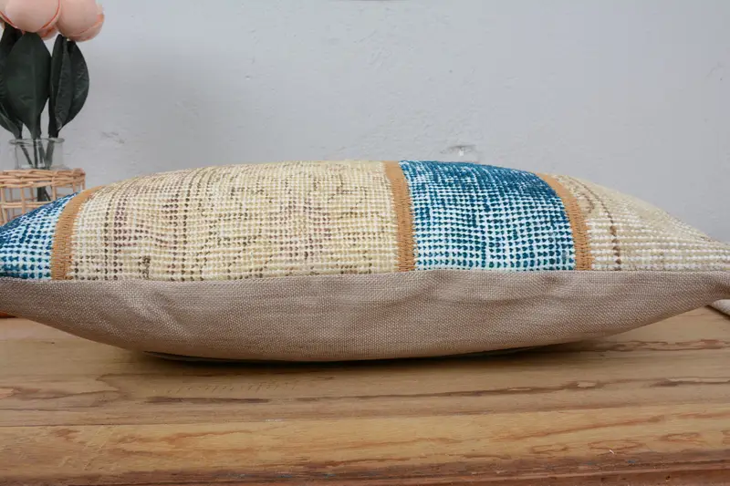 Vintage Kilim Pillow, Ikat Cushion Case, Pillow for Sofa, Cushion, Outdoor Bolster Pillow Cover, Custom Cushion, Boho Pillow, 12x20 Blue Pillow Sham - 5