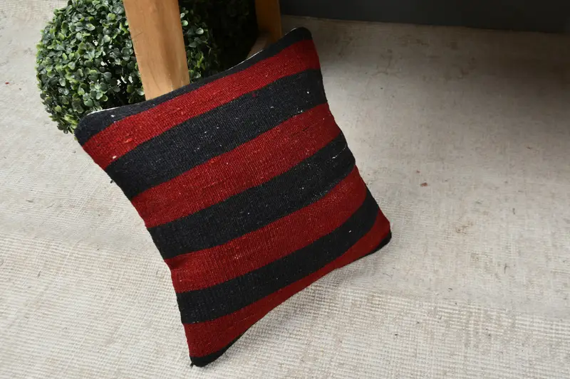 Authentic Cushion Case, Ethnical Kilim Rug Pillow, Vintage Kilim Throw Pillow, 12x12 Red Pillow Case, Handwoven Cushion Cover, Kilim Pillow, Pillow - 7
