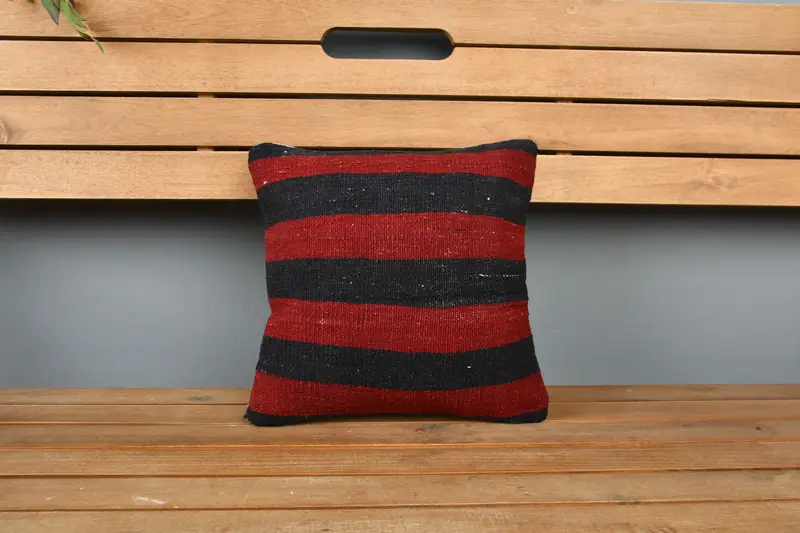 Authentic Cushion Case, Ethnical Kilim Rug Pillow, Vintage Kilim Throw Pillow, 12x12 Red Pillow Case, Handwoven Cushion Cover, Kilim Pillow, Pillow - 6