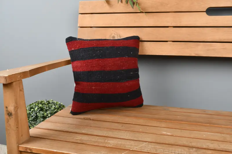 Authentic Cushion Case, Ethnical Kilim Rug Pillow, Vintage Kilim Throw Pillow, 12x12 Red Pillow Case, Handwoven Cushion Cover, Kilim Pillow, Pillow - 1
