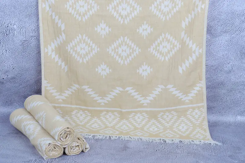 Personalized Turkish Towel Mustard Beige Bath Towel, 18x40 Inches