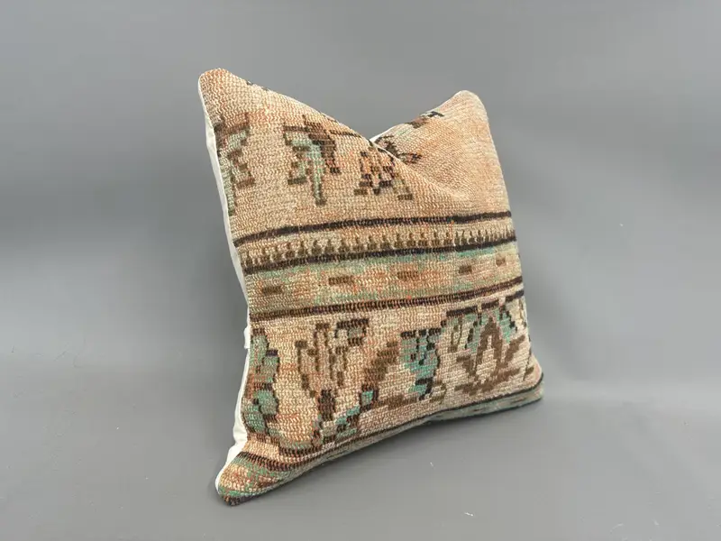 Car Cushion Cover, Kilim Cushion Sham, Turkish Pillow, Pillow, Crochet Pattern Pillow Sham, 18x18 Green Cushion Cover, Vintage Pillow - 2