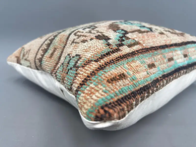 Car Cushion Cover, Kilim Cushion Sham, Turkish Pillow, Pillow, Crochet Pattern Pillow Sham, 18x18 Green Cushion Cover, Vintage Pillow - 6
