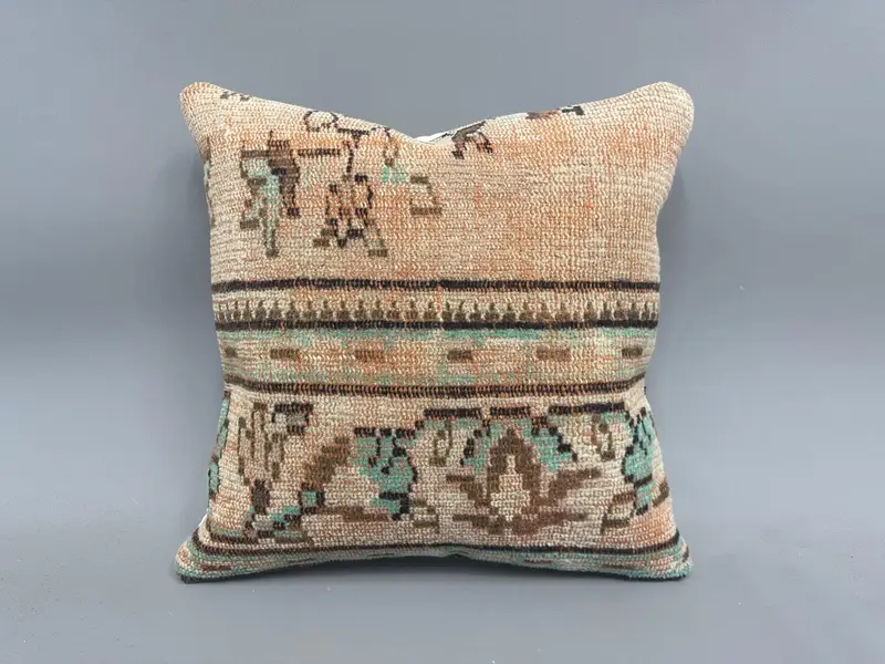 Car Cushion Cover, Kilim Cushion Sham, Turkish Pillow, Pillow, Crochet Pattern Pillow Sham, 18x18 Green Cushion Cover, Vintage Pillow - 4