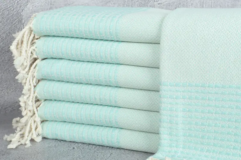 カスタムトルコバスタオル ミントストライプ 36x69インチ