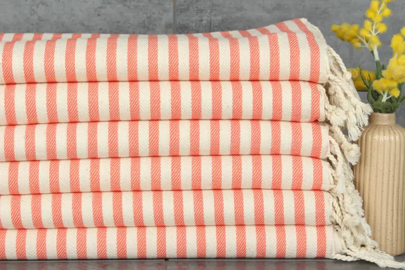 Personalized Coral Cotton Hand Towel Striped, 18x40 Inches