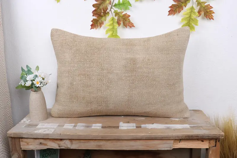 Pillow Sham, Vintage Kilim Pillow, Pillow for Couch, 16x24 Beige Pillow Cover, Bolster Throw Cushion, Pillow for Sofa - 1