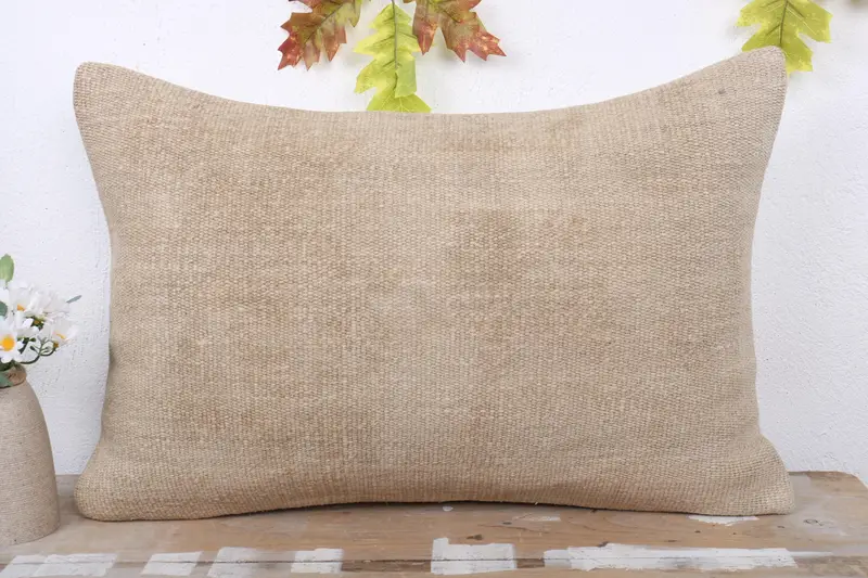 Pillow Sham, Vintage Kilim Pillow, Pillow for Couch, 16x24 Beige Pillow Cover, Bolster Throw Cushion, Pillow for Sofa - 2