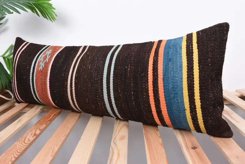 Ethnic Pillow Cover Pillow Sham, Ethnical Kilim Rug Pillow, Rustic Cushion Case, Pillow, Antique Pillows, Vintage Pillow, 12x36 Brown Cushion Cover - 5