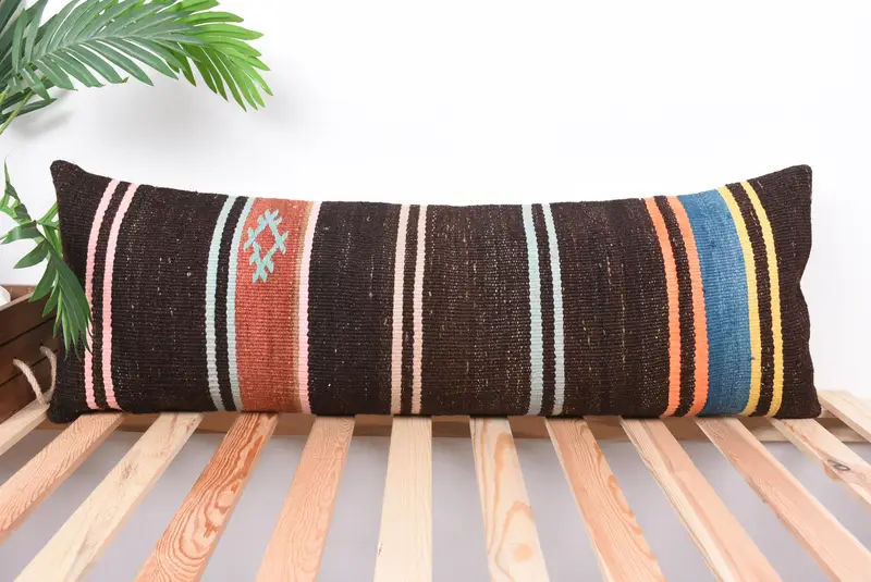 Ethnic Pillow Cover Pillow Sham, Ethnical Kilim Rug Pillow, Rustic Cushion Case, Pillow, Antique Pillows, Vintage Pillow, 12x36 Brown Cushion Cover - 1