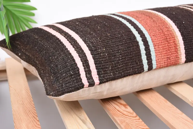 Ethnic Pillow Cover Pillow Sham, Ethnical Kilim Rug Pillow, Rustic Cushion Case, Pillow, Antique Pillows, Vintage Pillow, 12x36 Brown Cushion Cover - 6