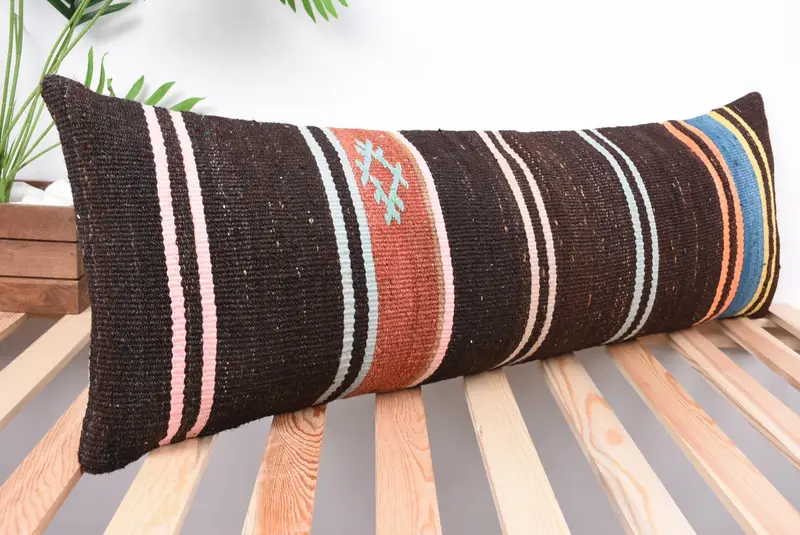 Ethnic Pillow Cover Pillow Sham, Ethnical Kilim Rug Pillow, Rustic Cushion Case, Pillow, Antique Pillows, Vintage Pillow, 12x36 Brown Cushion Cover - 4