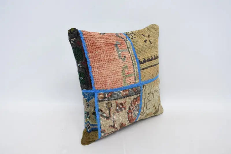 Pastel Pillow Sham, Pillow for Sofa, 16x16 Orange Cushion Cover, Gift Pillow, Vintage Kilim Throw Pillow, Cushion Cover - 3