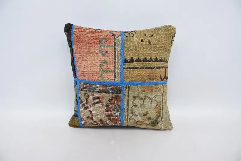 Pastel Pillow Sham, Pillow for Sofa, 16x16 Orange Cushion Cover, Gift Pillow, Vintage Kilim Throw Pillow, Cushion Cover - 1