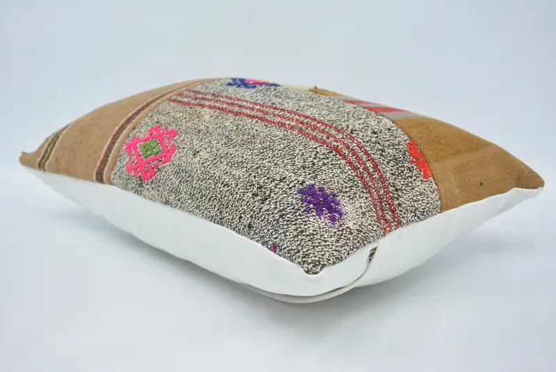 Crochet Pattern Cushion, Farmhouse Cushion, 16x24 Brown Pillow Sham, Vintage Kilim Pillow, Pillow, Boho Pillow Sham Cover, Antique Pillows - 6
