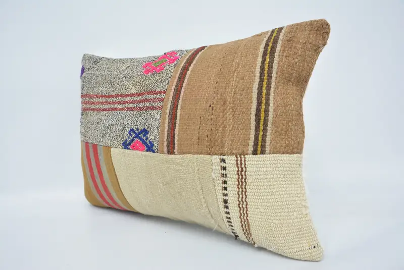 Crochet Pattern Cushion, Farmhouse Cushion, 16x24 Brown Pillow Sham, Vintage Kilim Pillow, Pillow, Boho Pillow Sham Cover, Antique Pillows - 4