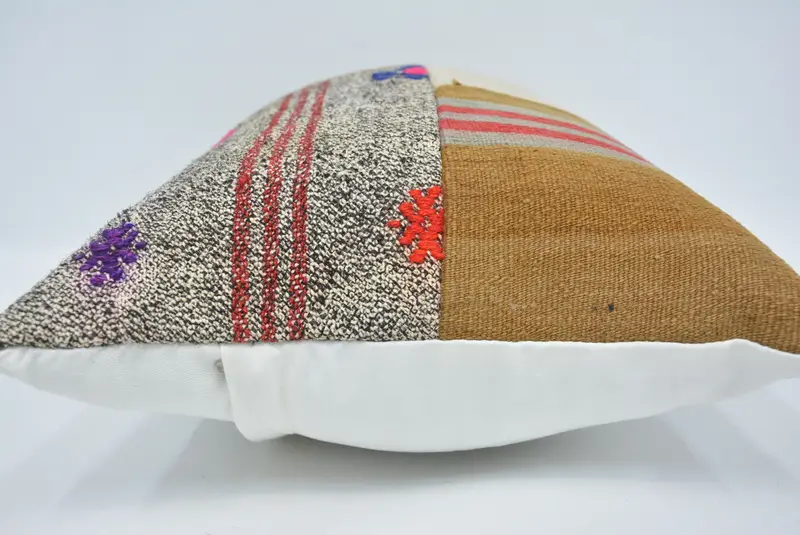 Crochet Pattern Cushion, Farmhouse Cushion, 16x24 Brown Pillow Sham, Vintage Kilim Pillow, Pillow, Boho Pillow Sham Cover, Antique Pillows - 5