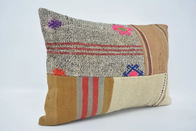 Crochet Pattern Cushion, Farmhouse Cushion, 16x24 Brown Pillow Sham, Vintage Kilim Pillow, Pillow, Boho Pillow Sham Cover, Antique Pillows - 3