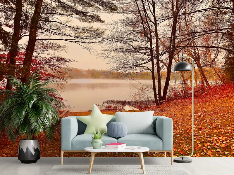 Elegante, mit Herbstblättern bedruckte Tapete: Die saisonale Symphonie der Natur