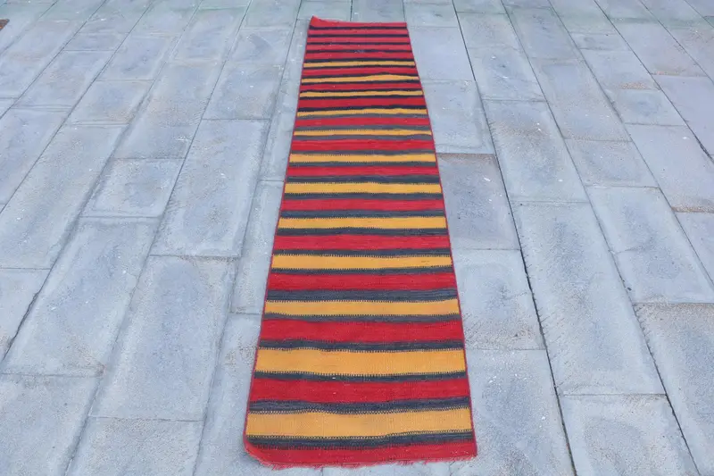 Vintage 1.8x8.2 ft Rug, Kilim Turkish Rug, Red Oriental Rug Wool - 1