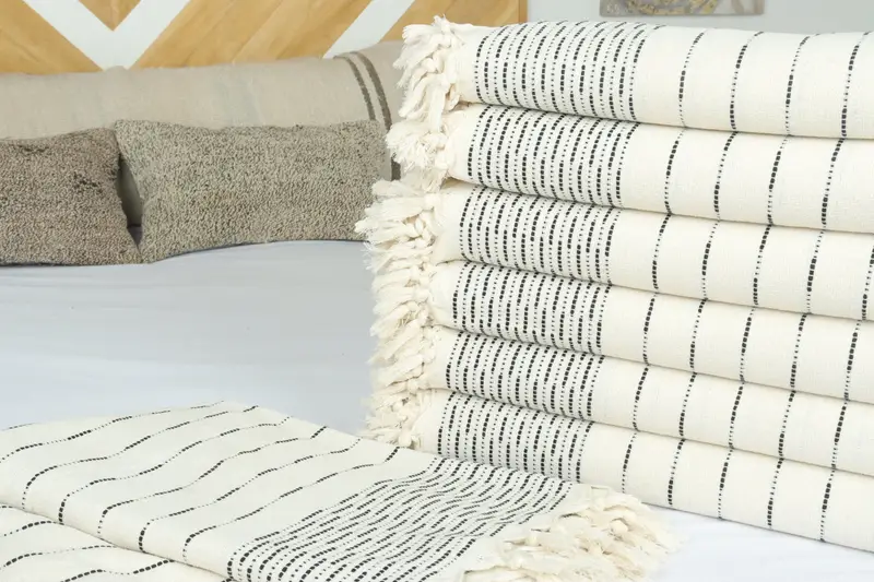 Woven Throw Blanket, Girl Trip Party Favor, Bachelorette Party Gifts Bridesmaids, Tablecloth, Throw Blanket Couch, 98x92 Cotton Striped Design Towel - 3