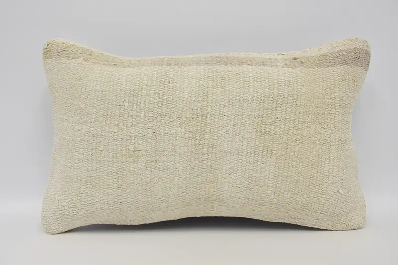 Pillow Sham, Boho Pillow, Kilim Cushion Sham, 12x20 Beige Pillow, Bolster Pillow Case, Ottoman Cushion Case, Handmade Kilim Cushion - 1