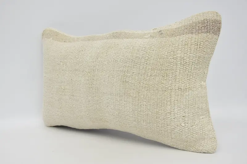 Pillow Sham, Boho Pillow, Kilim Cushion Sham, 12x20 Beige Pillow, Bolster Pillow Case, Ottoman Cushion Case, Handmade Kilim Cushion - 4