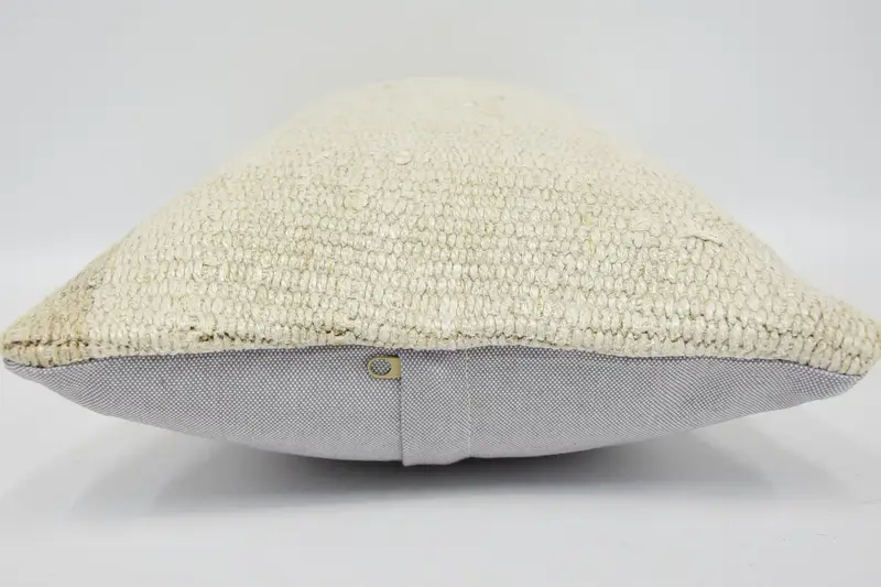 Pillow Sham, Boho Pillow, Kilim Cushion Sham, 12x20 Beige Pillow, Bolster Pillow Case, Ottoman Cushion Case, Handmade Kilim Cushion - 5