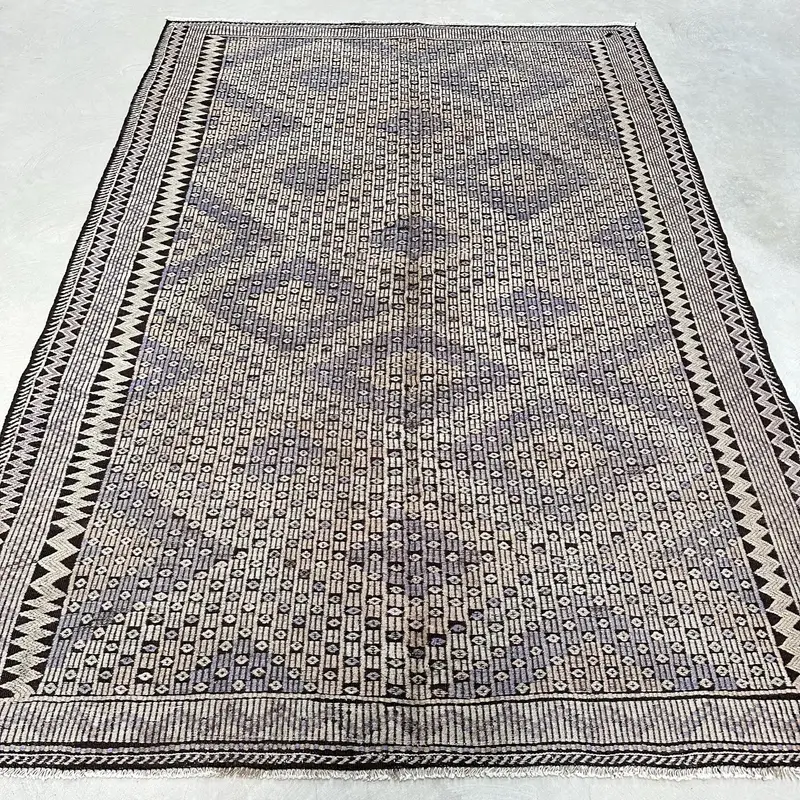 Zarif Bej ve Mor Halı, 5,9x8,5 ft Soyut Tasarım