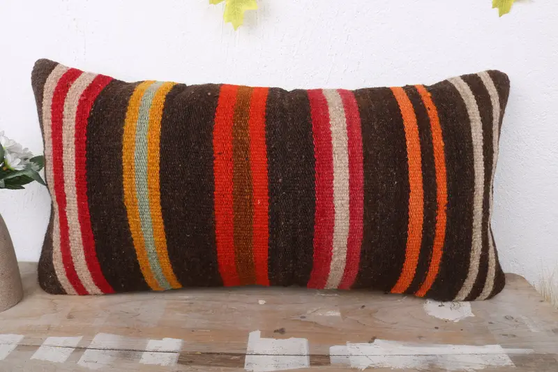 Car Pillow Case, Gift Pillow, Ethnic Cushion Cover, Kilim Cushion Sham, 12x24 Brown Pillow Cover, Antique Pillows, Pillow Case, Art Deco Pillow Case - 2