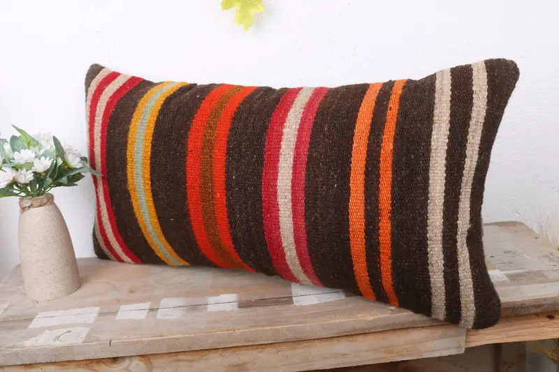 Car Pillow Case, Gift Pillow, Ethnic Cushion Cover, Kilim Cushion Sham, 12x24 Brown Pillow Cover, Antique Pillows, Pillow Case, Art Deco Pillow Case - 4