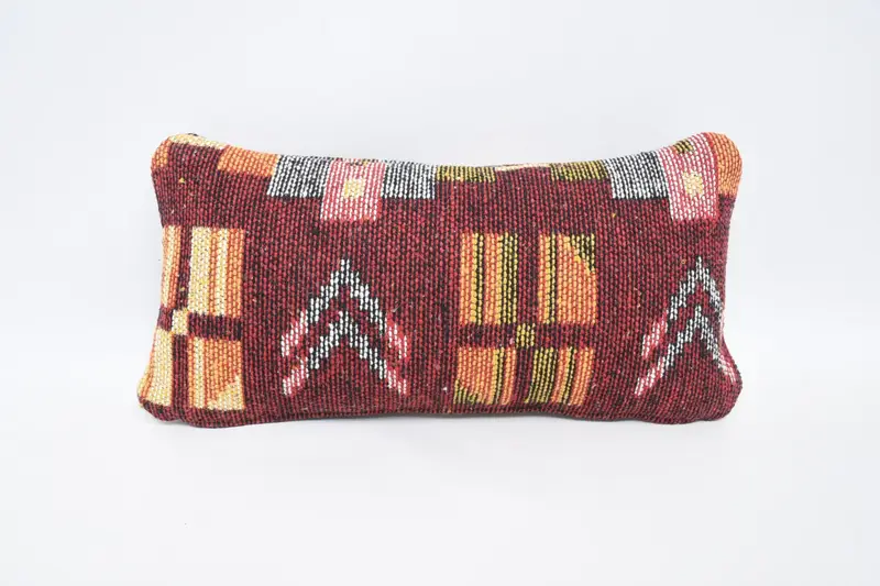 Interior Designer Pillow, 8x16 Red Pillow Cover, Handwoven Pillow Cover Pillow Sham, Pillow for Sofa, Pillow, Throw Kilim Pillow - 1
