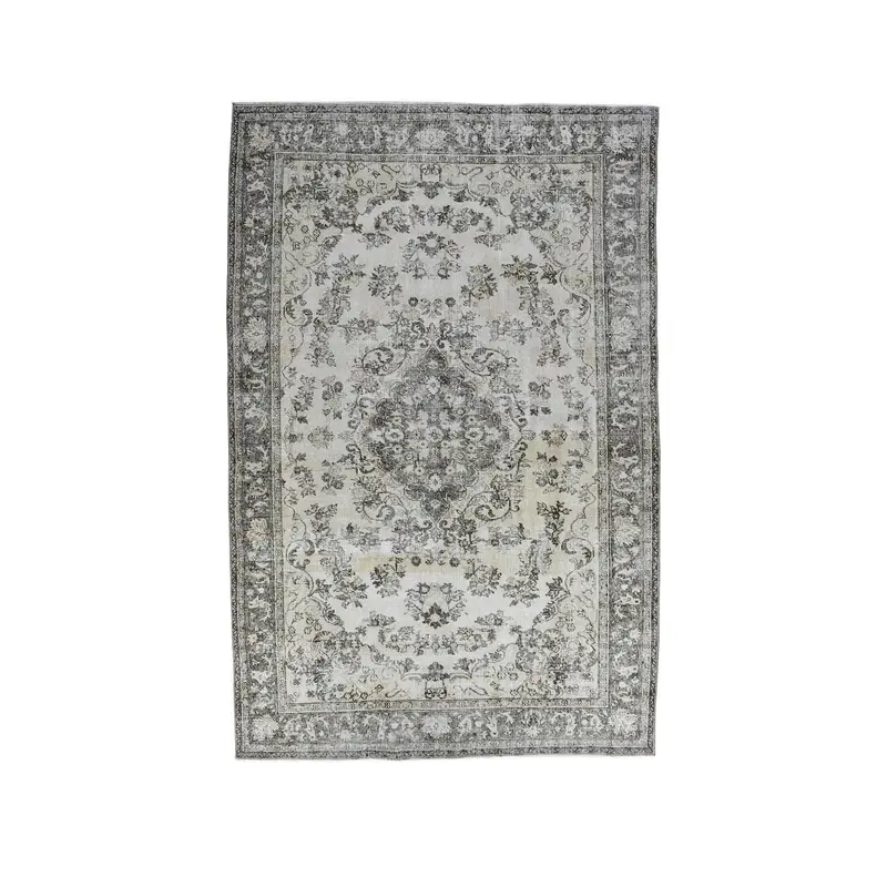 Vintage Turkish Oushak Oversize Rug 6.8x10.5 ft, Gray Plants & trees Rug Wool - 1