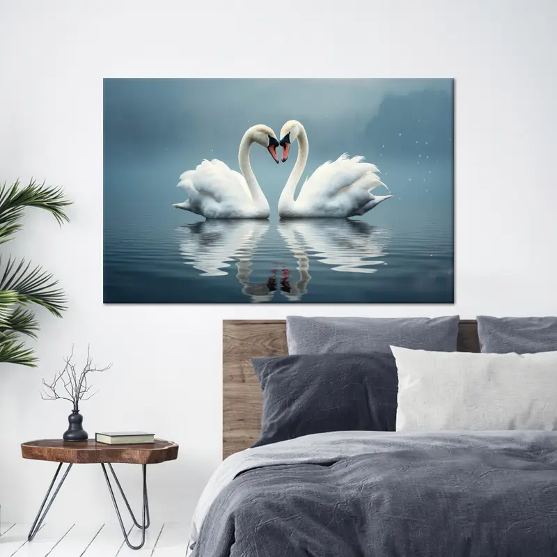 Swan Sea Canvas: 室内装飾用のエレガントなプリントアート
