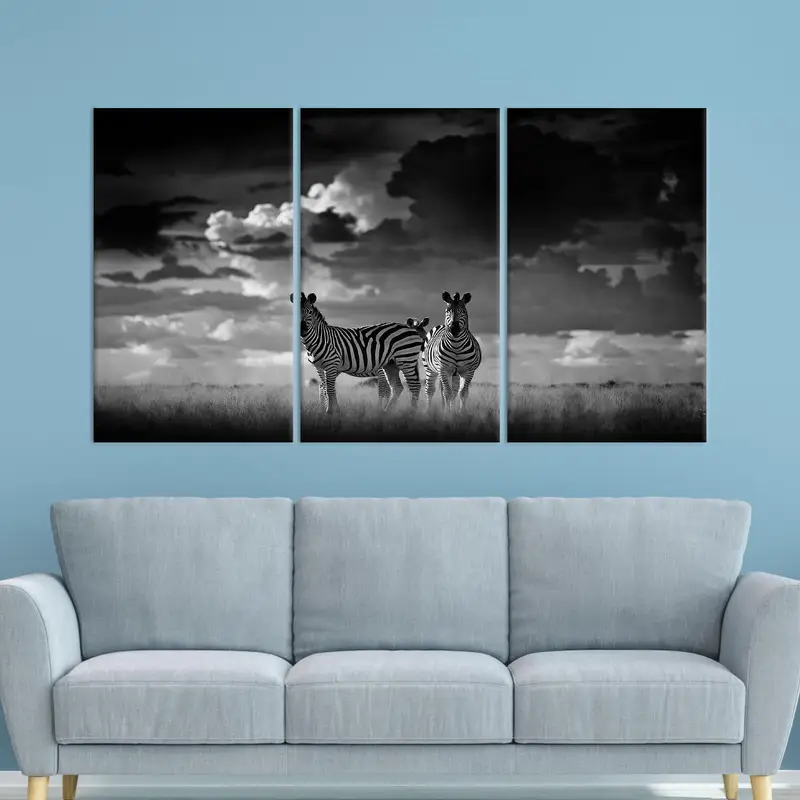 Black and White Wall Art, African Savannah Canvas Art, Zebra Couple Wall Decor, Canvas Wall Art, Animal Canvas Art, Home Decor Wall Art - 2