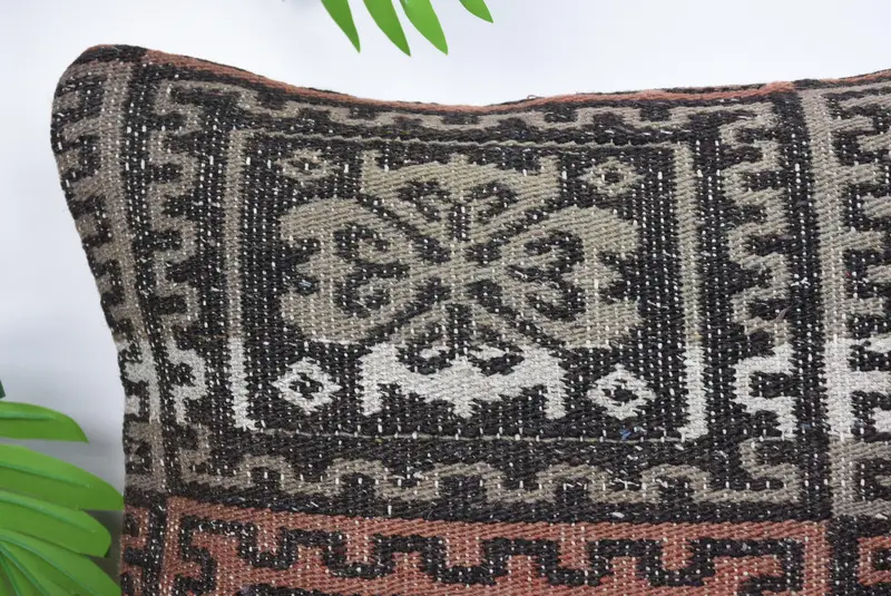 Boho Pillow, Shabby Chic Pillow, 14x14 Brown Pillow Case, Pillow Case, Kilim Pillow, Kilim Cushion Sham, Outdoor Bolster Cushion - 2